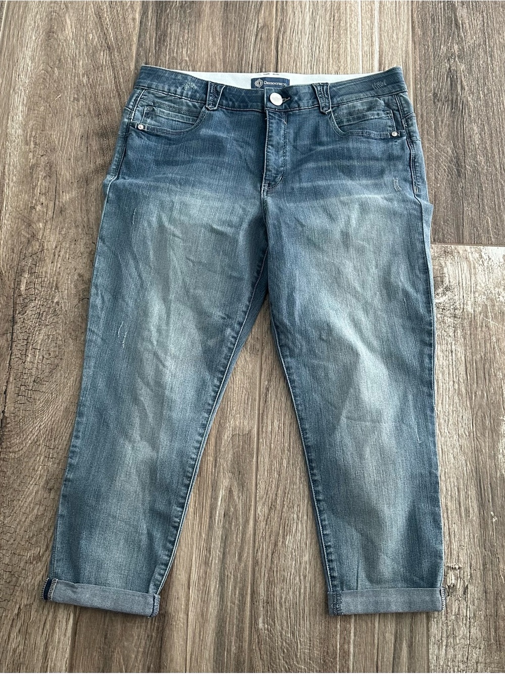 Democracy Medium Blue Cropped Roll-Cuff Jeans